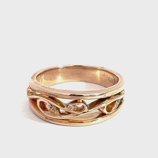 9ct Yellow and Rose Gold Diamond Leaves Ring