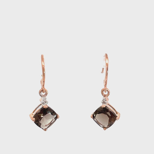 9ct Rose Gold Smokey Quartz and Diamond Earrings