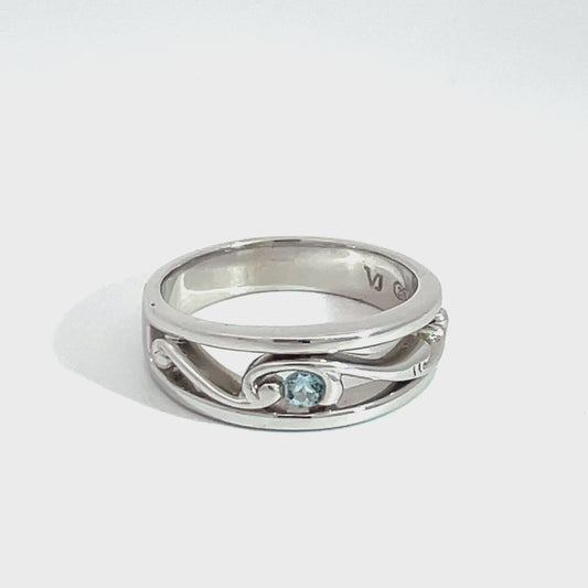 9ct White Gold Aquamarine Swirl Ring