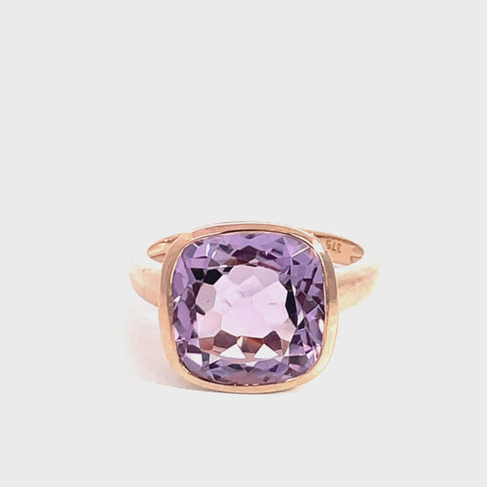 9ct Rose Gold Cushion Pink Amethyst Ring