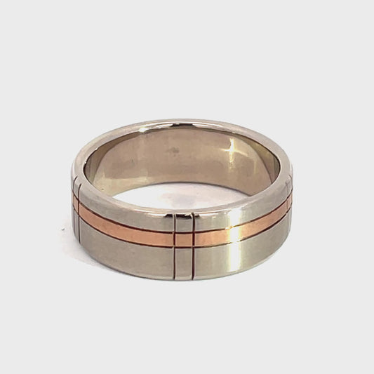 18ct White and Rose Gold Matt Ring