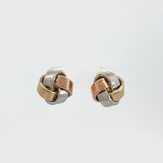 9ct 3 Tone Gold Shiny Knot Studs