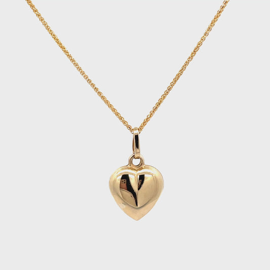 9ct Yellow Gold Puff Heart Pendant and Chain