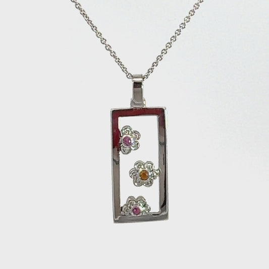 9ct White Gold Sapphire and Diamond Pendant and Chain