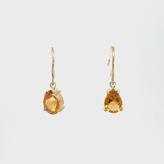 9ct Yellow Gold Citrine Drop Hook Earrings