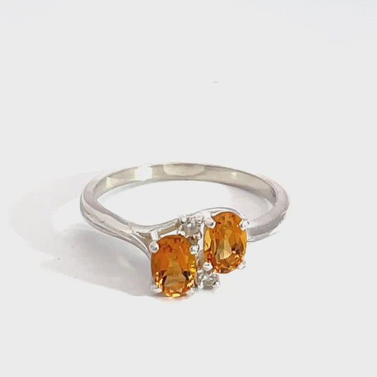 Sterling Silver Citrine and Diamond Ring