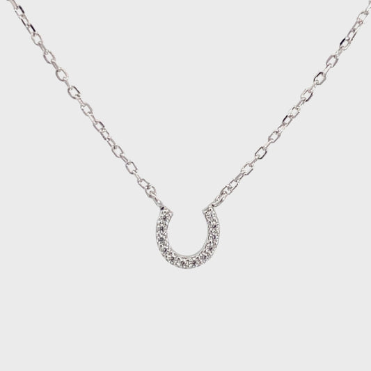 Sterling Silver Petite Horseshoe CZ Necklace