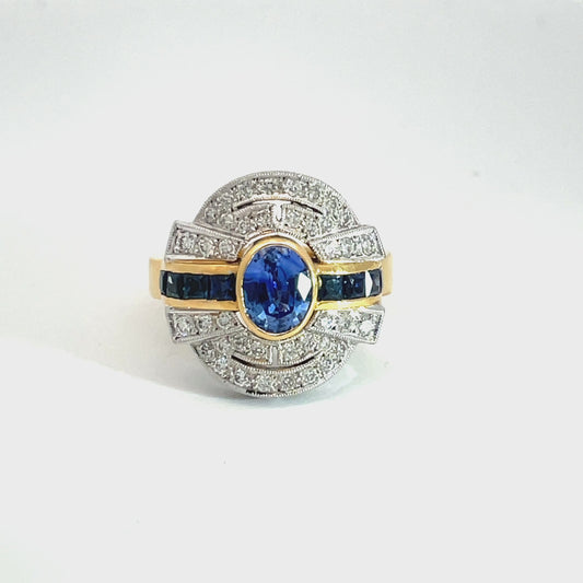 18ct Yellow  and White Gold Sapphire and Diamond Ring