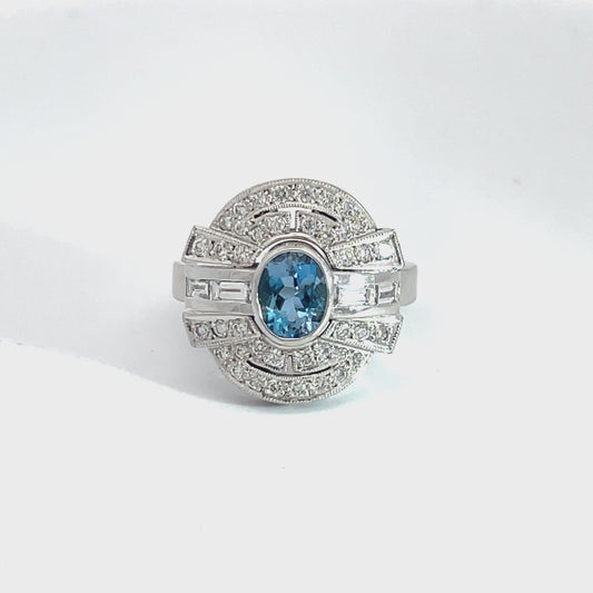 18ct White Gold Aquamarine and Diamond Ring