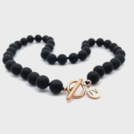 Rose Gold Plated Black Onyx Fob Necklace