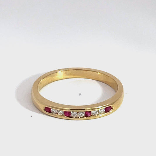 18ct Yellow Gold Ruby and Diamond Band