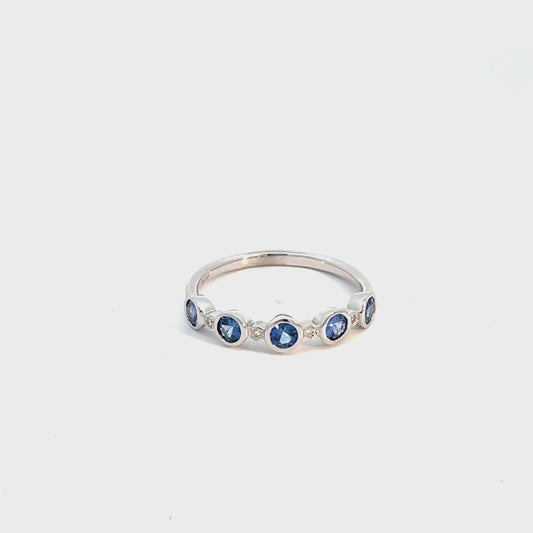 18ct White Gold 5 Sapphire and Diamond Ring
