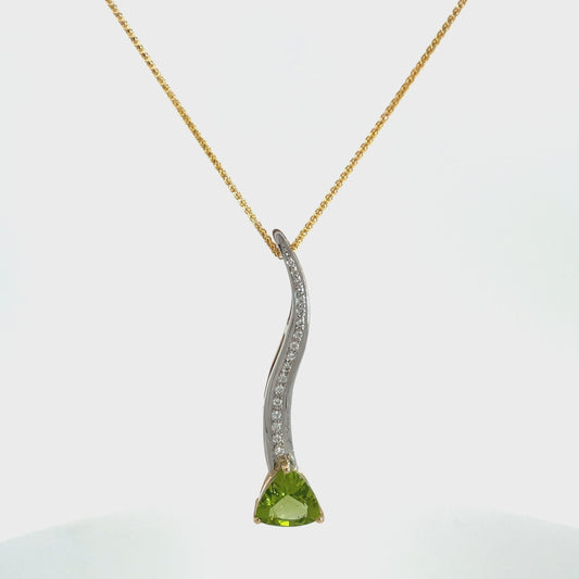 9ct Yellow Gold Peridot and Diamond Pendant and Chain