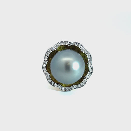 18ct Yellow Gold Tahitian Pearl and Diamond Ring