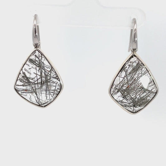 Sterling Silver Black Rutile Quartz Drop Earrings