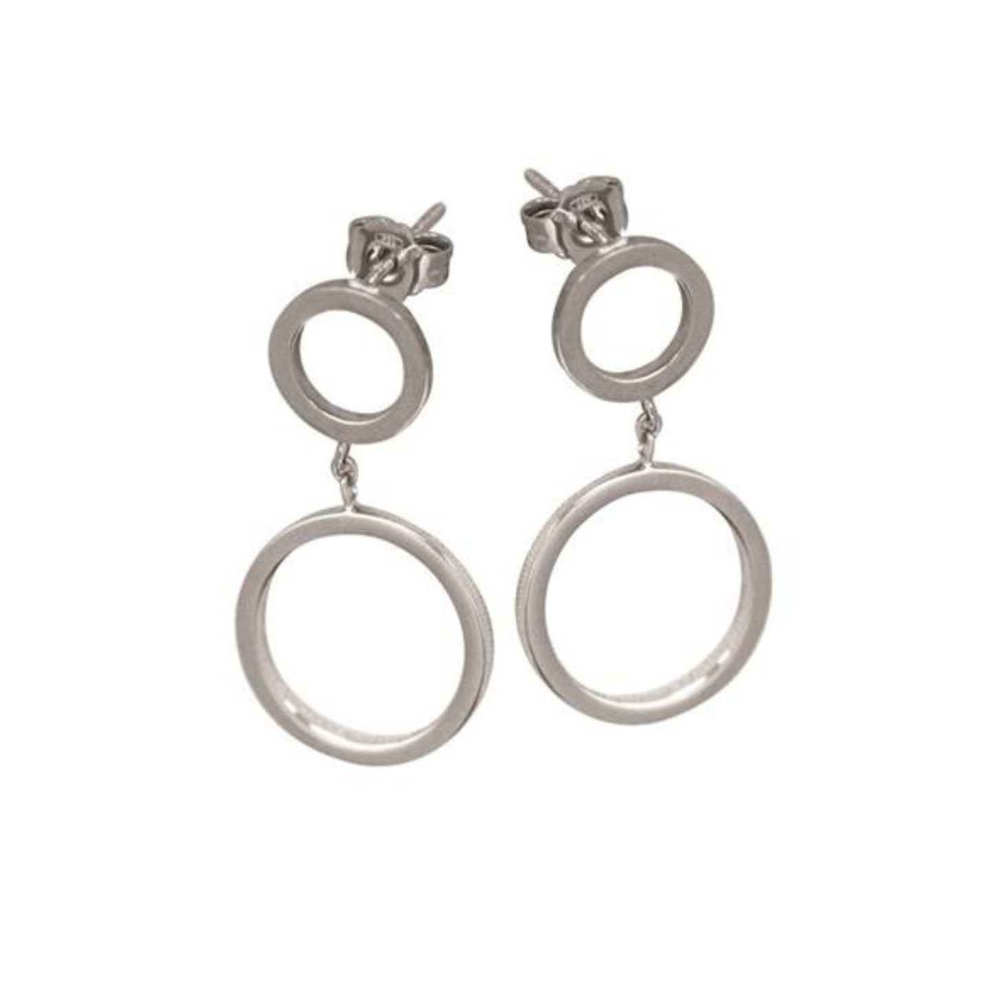 Sterling Silver Double Circle Drop Earrings