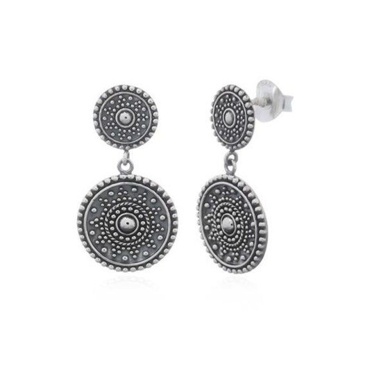 Sterling Silver Round Mandala Drop Earrings