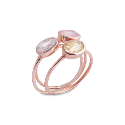 Sterling Silver Rose Gold Plated 3 Stone Ring