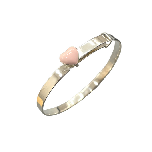 Sterling Silver Baby Expander Pink Heart Bangle